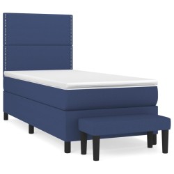 Sommier à lattes de lit avec matelas Bleu 90x190 cm Tissu 