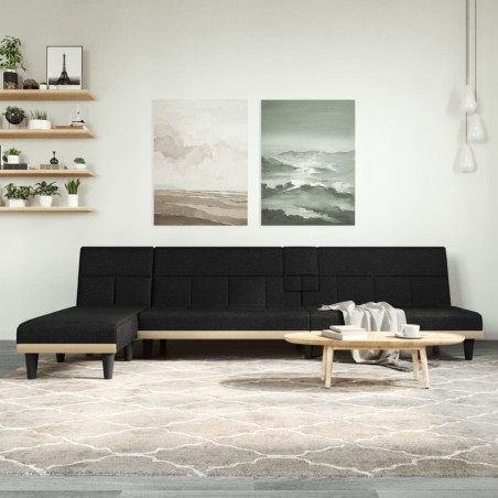 Canapé-lit en forme de L noir 255x140x70 cm tissu 