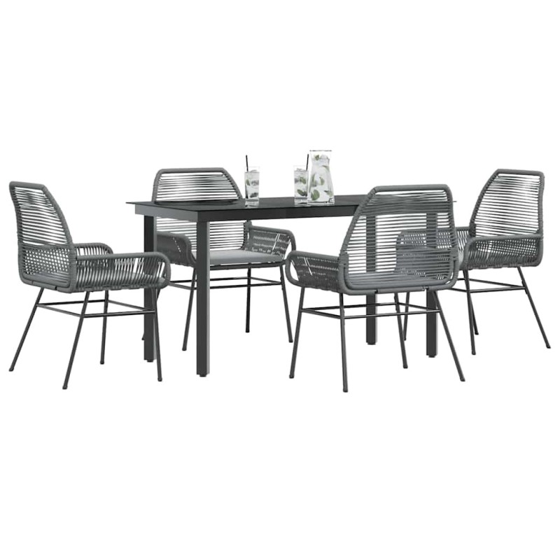 Ensemble à manger jardin coussins 5 pcs gris poly rotin verre 