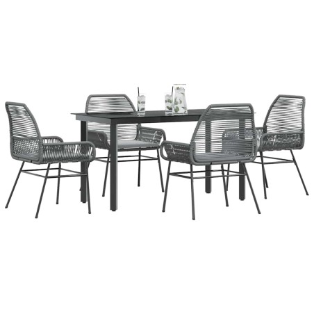 Ensemble à manger jardin coussins 5 pcs gris poly rotin verre 
