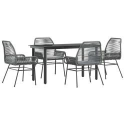 Ensemble à manger jardin coussins 5 pcs gris poly rotin verre 