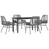 Ensemble à manger jardin coussins 5 pcs gris poly rotin verre 