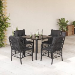 Ensemble à manger de jardin coussins 5pcs Noir Résine tressée 