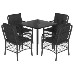 Ensemble à manger de jardin coussins 5pcs Noir Résine tressée 