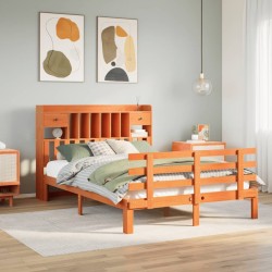 Lit bibliothèque sans matelas cire marron 150x200 cm pin massif 