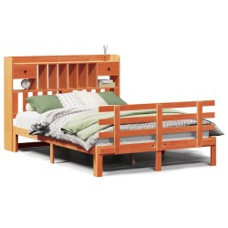 Lit bibliothèque sans matelas cire marron 150x200 cm pin massif 