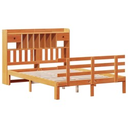 Lit bibliothèque sans matelas cire marron 150x200 cm pin massif 
