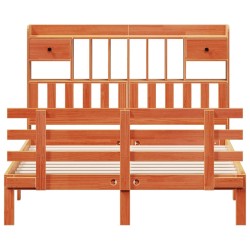 Lit bibliothèque sans matelas cire marron 150x200 cm pin massif 