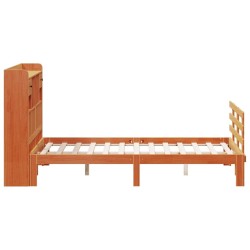 Lit bibliothèque sans matelas cire marron 150x200 cm pin massif 