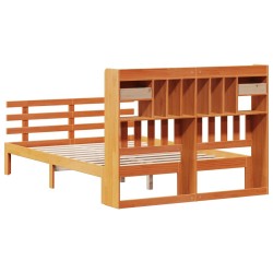 Lit bibliothèque sans matelas cire marron 150x200 cm pin massif 