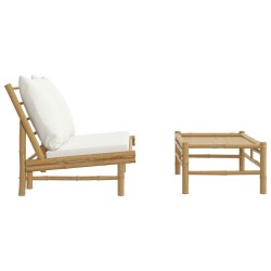 Salon de jardin 2 pcs avec coussins blanc crème bambou 