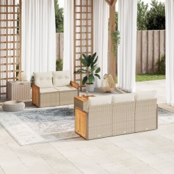 Salon de jardin avec coussins 6 pcs beige résine tressée 