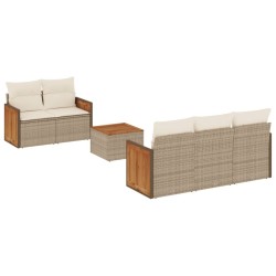Salon de jardin avec coussins 6 pcs beige résine tressée 