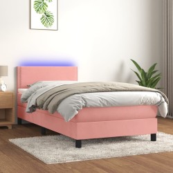 Sommier à lattes de lit avec matelas LED Rose 90x200 cm Velours 