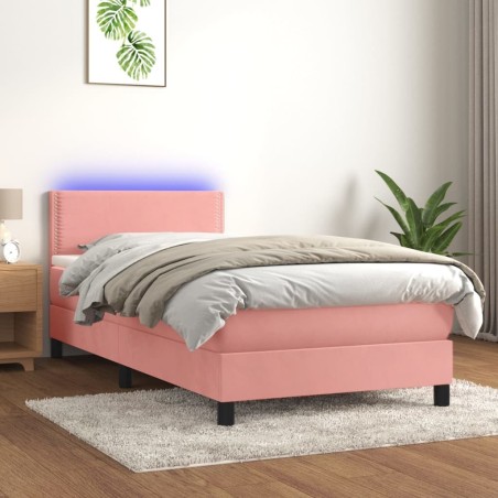 Sommier à lattes de lit avec matelas LED Rose 90x200 cm Velours 