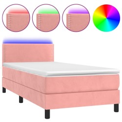 Sommier à lattes de lit avec matelas LED Rose 90x200 cm Velours 