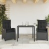 Ensemble à manger de jardin avec coussins 3 pcs Noir 