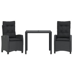 Ensemble à manger de jardin avec coussins 3 pcs Noir 
