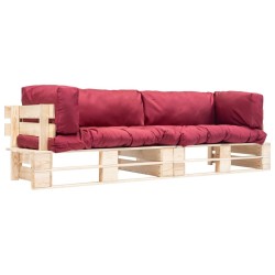 Canapés de jardin palette 2 pcs avec coussins rouge Bois de pin 