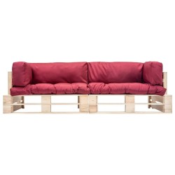 Canapés de jardin palette 2 pcs avec coussins rouge Bois de pin 