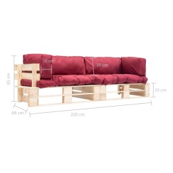 Canapés de jardin palette 2 pcs avec coussins rouge Bois de pin 