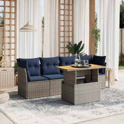 Salon de jardin 5 pcs avec coussins gris résine tressée 