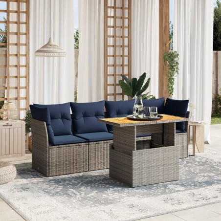 Salon de jardin 5 pcs avec coussins gris résine tressée 