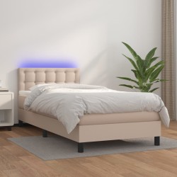 Sommier à lattes de lit avec matelas et LED Cappuccino 90x190cm 