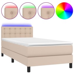 Sommier à lattes de lit avec matelas et LED Cappuccino 90x190cm 