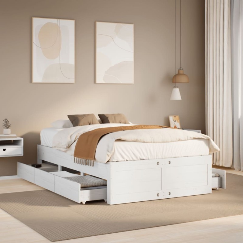Cadre de lit sans matelas avec tiroirs 120x200 cm bois de pin 