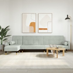 Canapé-lit en forme de L gris clair 271x140x70 cm velours 