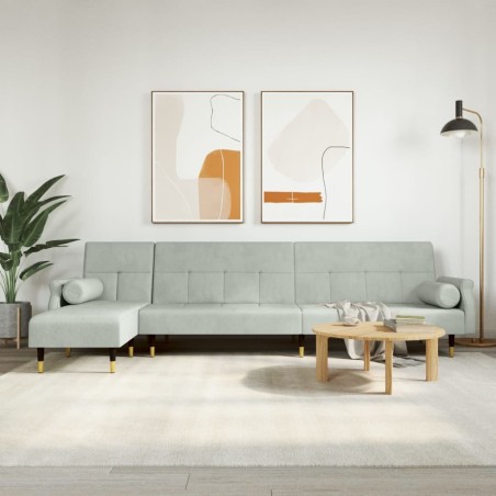Canapé-lit en forme de L gris clair 271x140x70 cm velours 