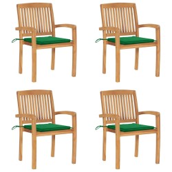 Chaises de jardin empilables avec coussins lot de 4 Teck solide 