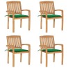 Chaises de jardin empilables avec coussins lot de 4 Teck solide 