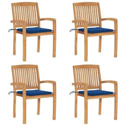 Chaises de jardin empilables avec coussins lot de 4 Teck solide 