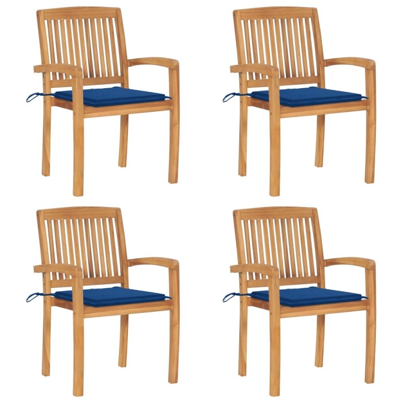 Chaises de jardin empilables avec coussins lot de 4 Teck solide 