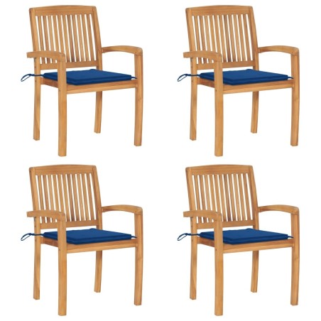 Chaises de jardin empilables avec coussins lot de 4 Teck solide 
