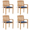 Chaises de jardin empilables avec coussins lot de 4 Teck solide 