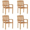 Chaises de jardin empilables avec coussins lot de 4 Teck solide 