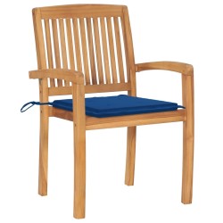 Chaises de jardin empilables avec coussins lot de 4 Teck solide 