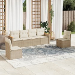 Salon de jardin avec coussins 6 pcs beige résine tressée 