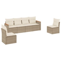 Salon de jardin avec coussins 6 pcs beige résine tressée 