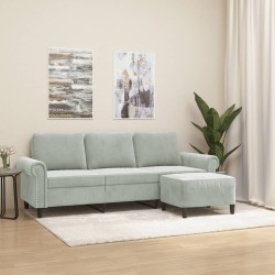 Canapé à 3 places avec repose-pieds Gris clair 180 cm Velours 