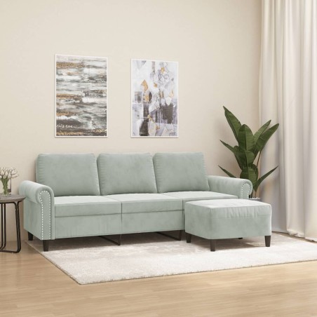 Canapé à 3 places avec repose-pieds Gris clair 180 cm Velours 