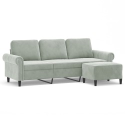 Canapé à 3 places avec repose-pieds Gris clair 180 cm Velours 