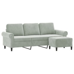 Canapé à 3 places avec repose-pieds Gris clair 180 cm Velours 