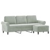 Canapé à 3 places avec repose-pieds Gris clair 180 cm Velours 