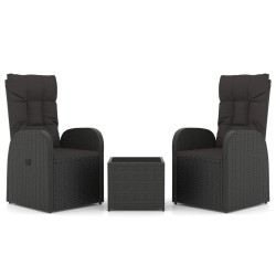 Ensemble de salon de jardin 3 pcs noir poly rotin et acier 