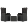 Ensemble de salon de jardin 3 pcs noir poly rotin et acier 