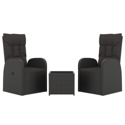 Ensemble de salon de jardin 3 pcs noir poly rotin et acier 